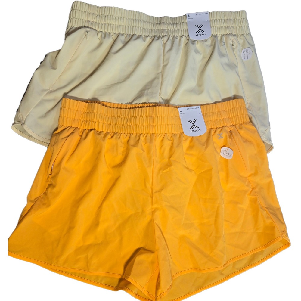 Xersion Womens 3.75" Running Shorts 2 Pack Orange Yellow Mid-Rise L NWT Gym